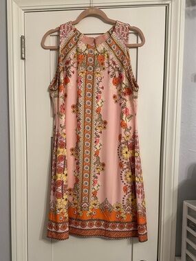 Sleeveless Pink Floral Border Print Mini Dress